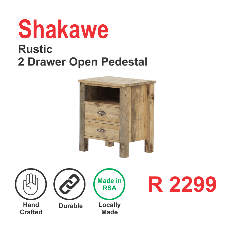 Shakawe Rustic 2 Drawer Open Pedestal